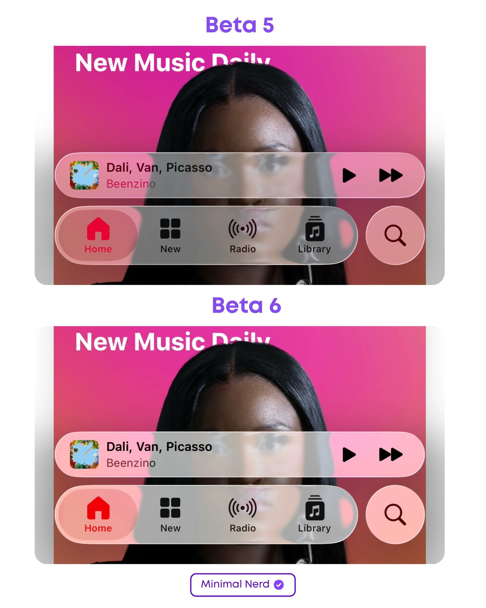 iOS 26 beta 6 有一些界面，又把液态玻璃效果改回来了...[呵呵]感