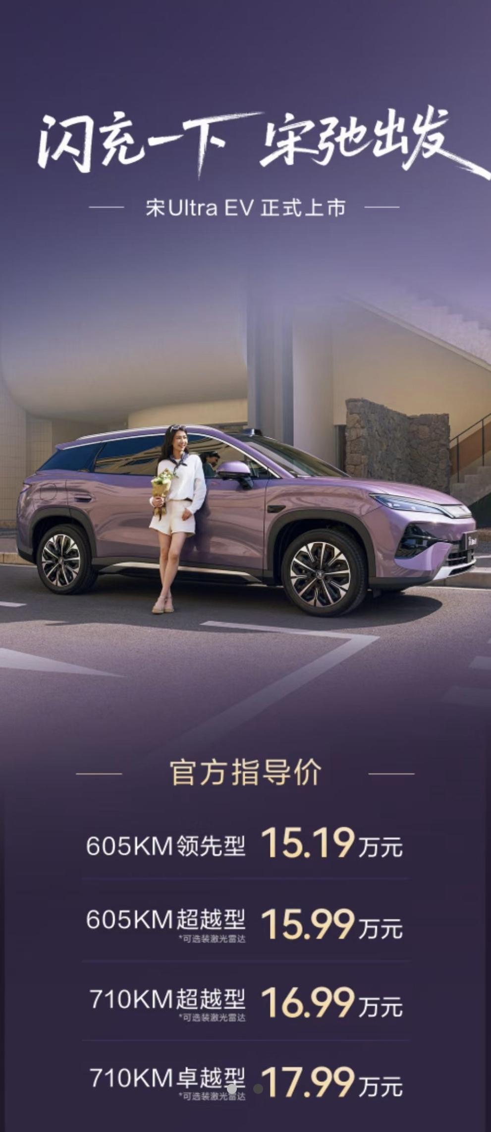 宋ultra ev上市。比亚迪第七款闪充+二代刀片的车型。也是这个级别区间的市场