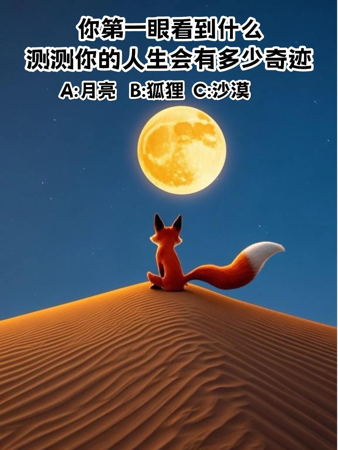 心理测试
测测你的人生会有多少奇迹
你第一眼看到什么？？？
A.月亮🌙
B.狐