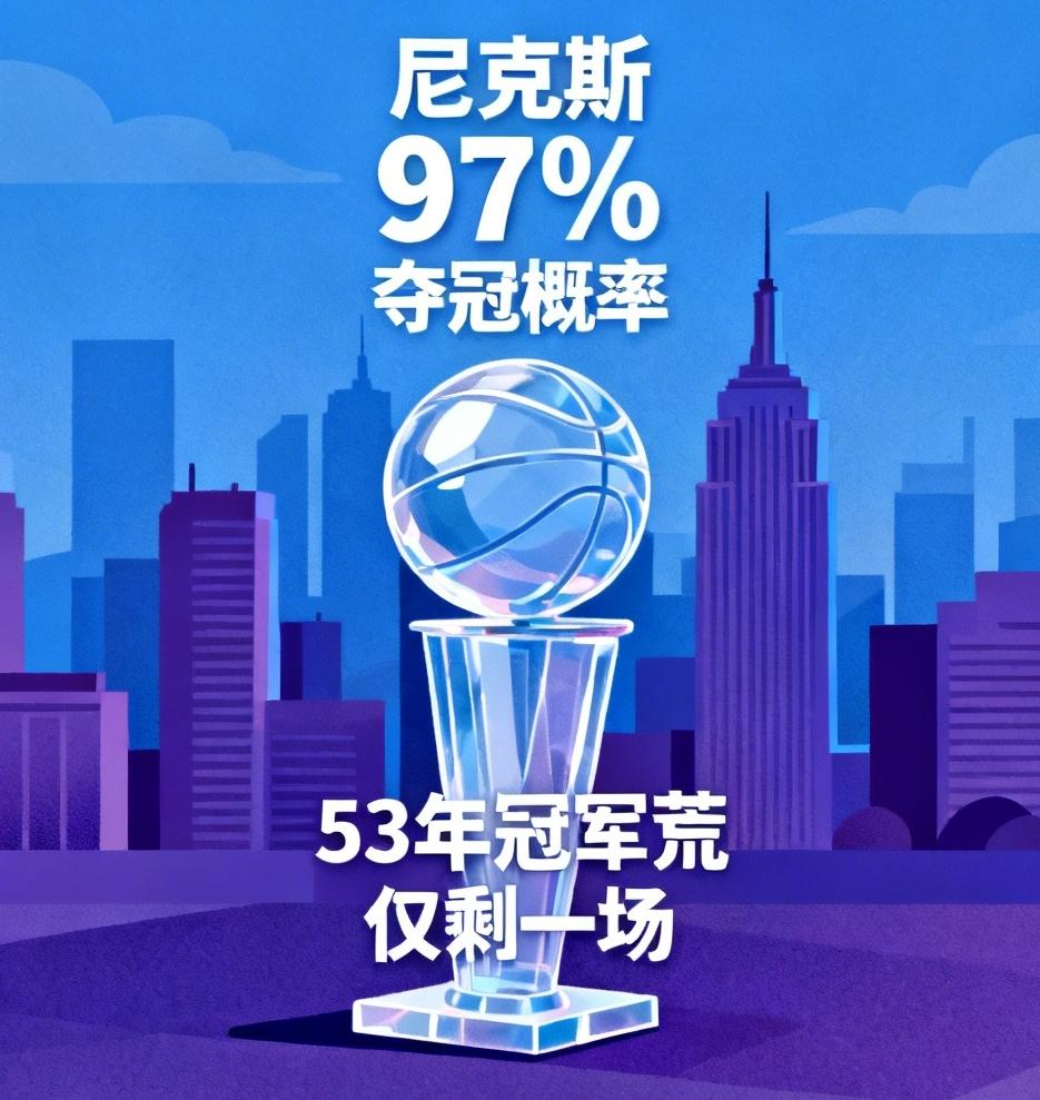尼克斯已然一只脚迈进了冠军殿堂，在总决赛历史上，3 - 1领先的球队夺冠概率高达