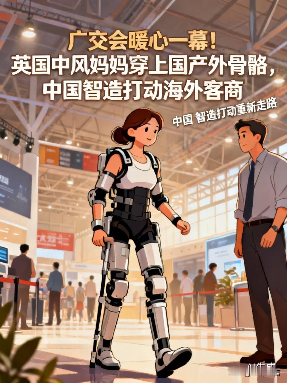 广交会暖心一幕！英国中风妈妈穿上国产外骨骼，含泪重新走路
 
广交会现场，一位英