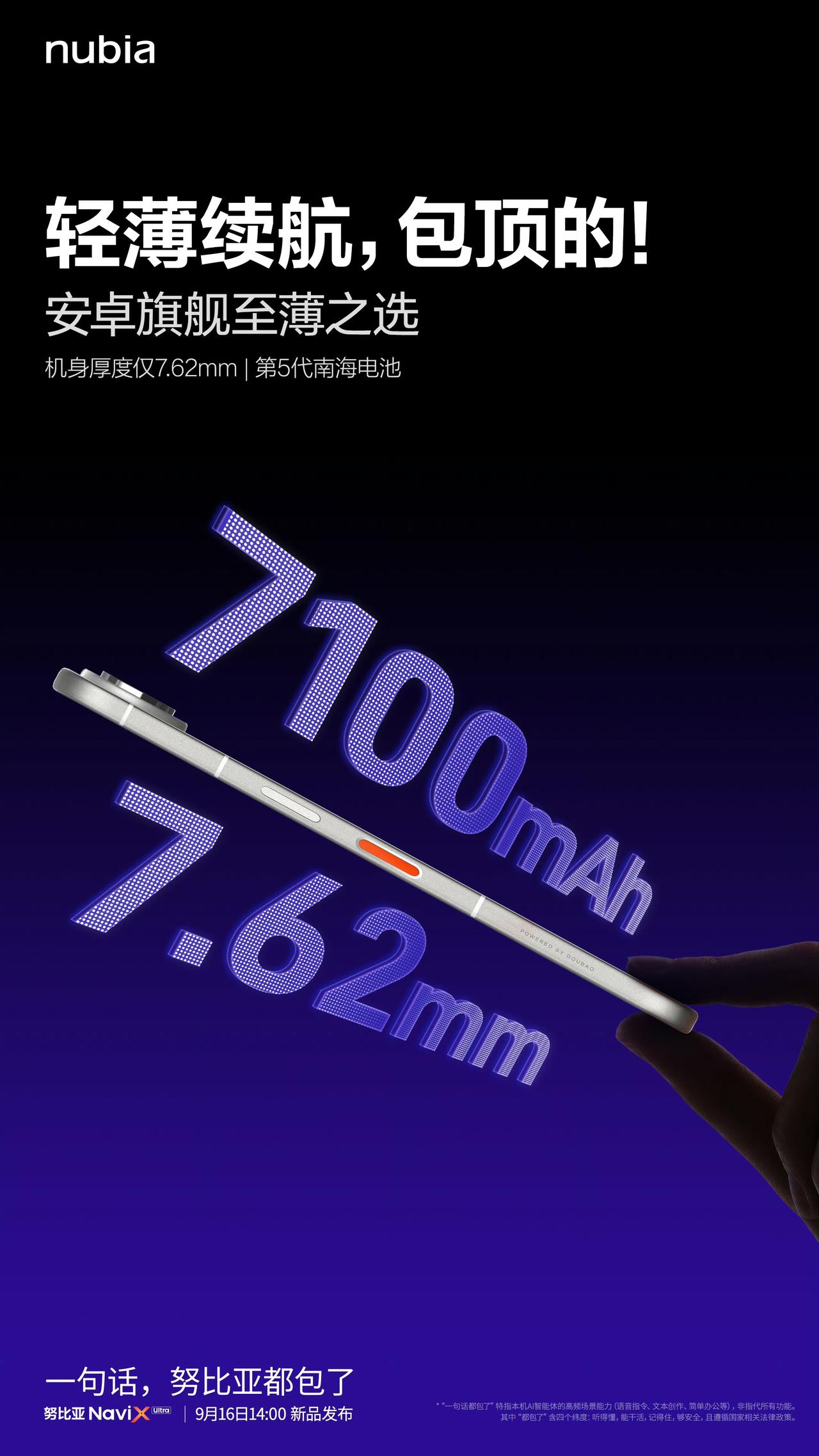 努比亚NaviX Ultra豆包手机二代手感是真轻薄！仅7.62mm的纤薄机身里