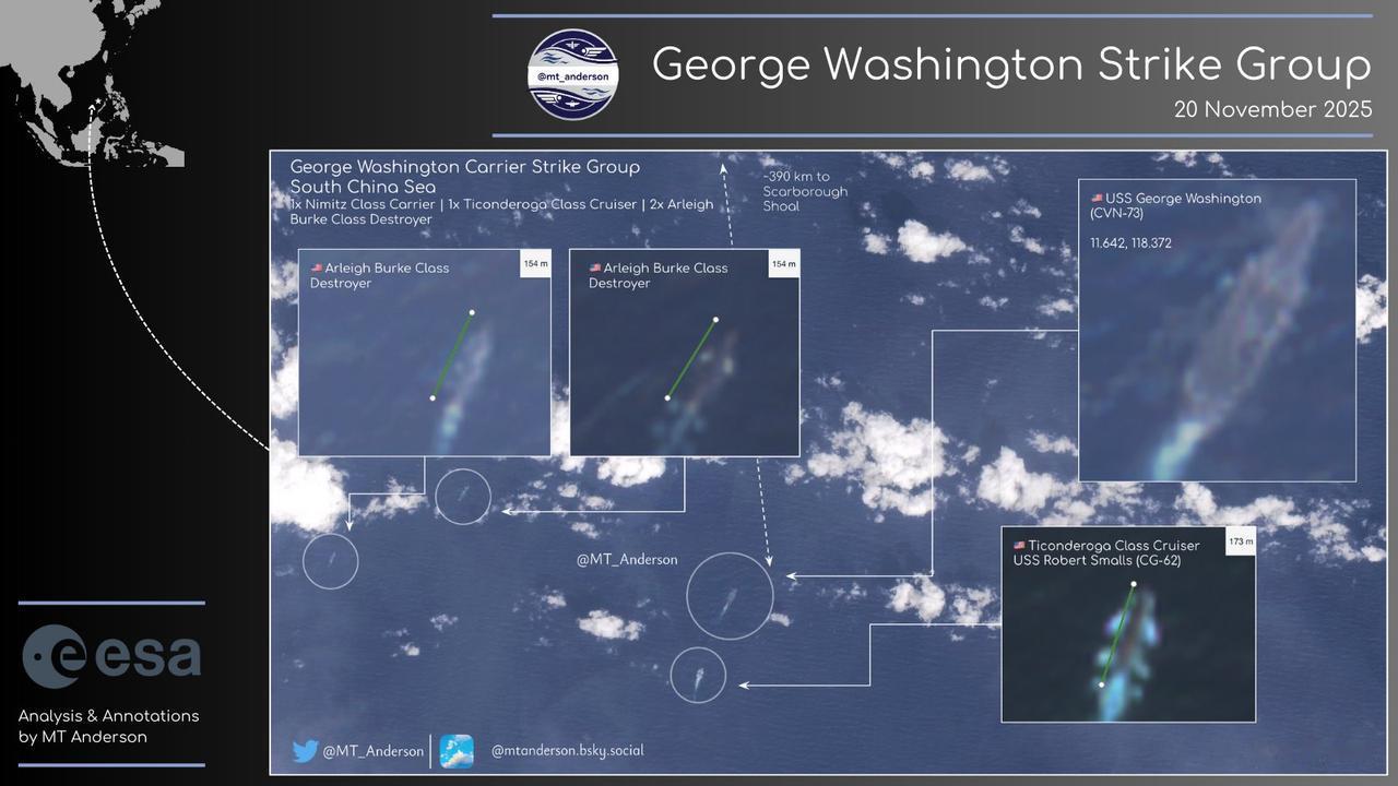 美海军华盛顿号航母打击群抵达南海执行任务，开源情报已确认美国海军“乔治·华盛顿”