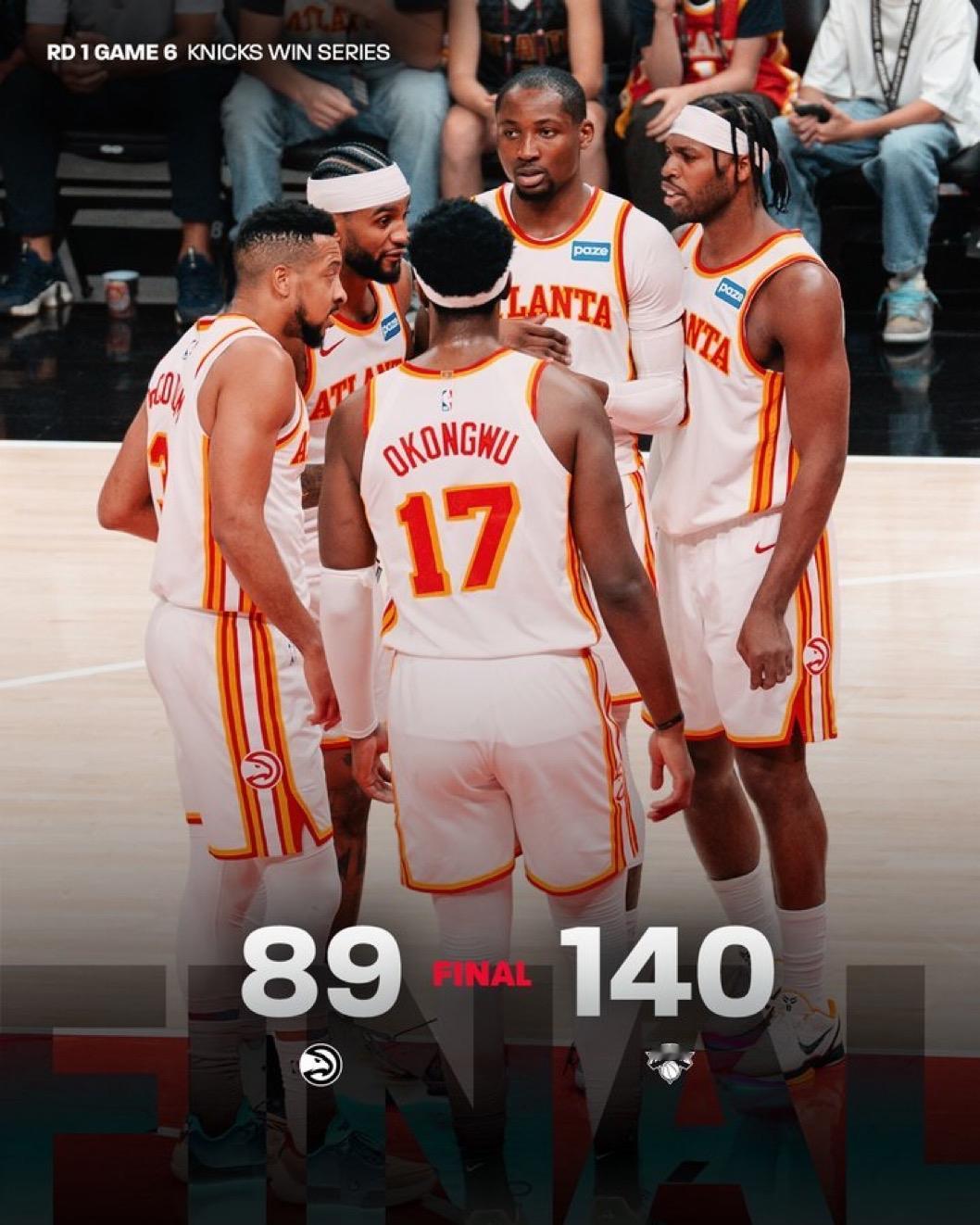 5月1日NBA季后赛战报（3场）：

尼克斯140-89老鹰，总比分4-2

凯