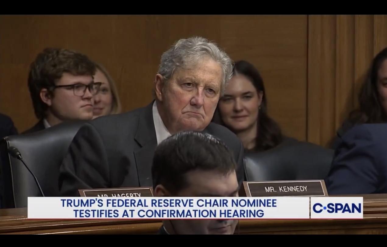 美联储主席提名人听证会

参议员约翰.肯尼迪SenJohnKennedy：“你会