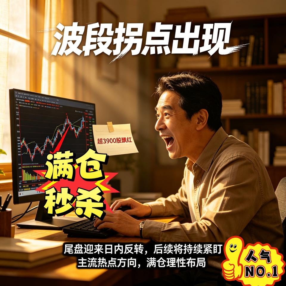 【波段拐点出现】今日A股全线普涨超3900股飘红，尾盘完成日内“反转”，后续将持