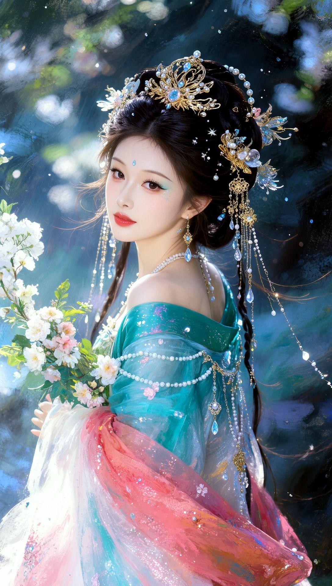 AI复古厚涂国风美人像 古风花神 古风花仙写真