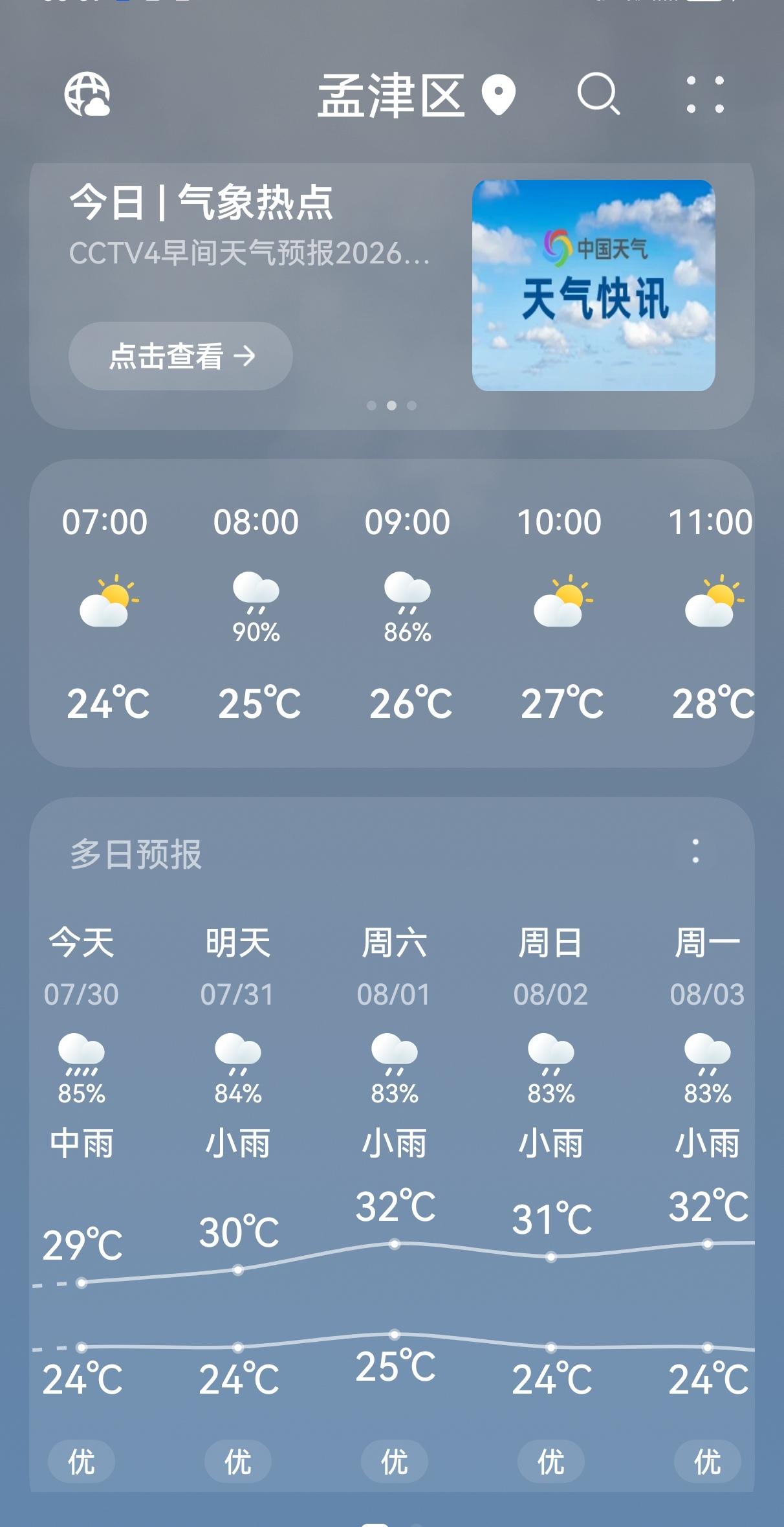 洛阳这天气最近真是雨水不断，今天预报中雨，气温在25℃ - 29℃，大家出门记得