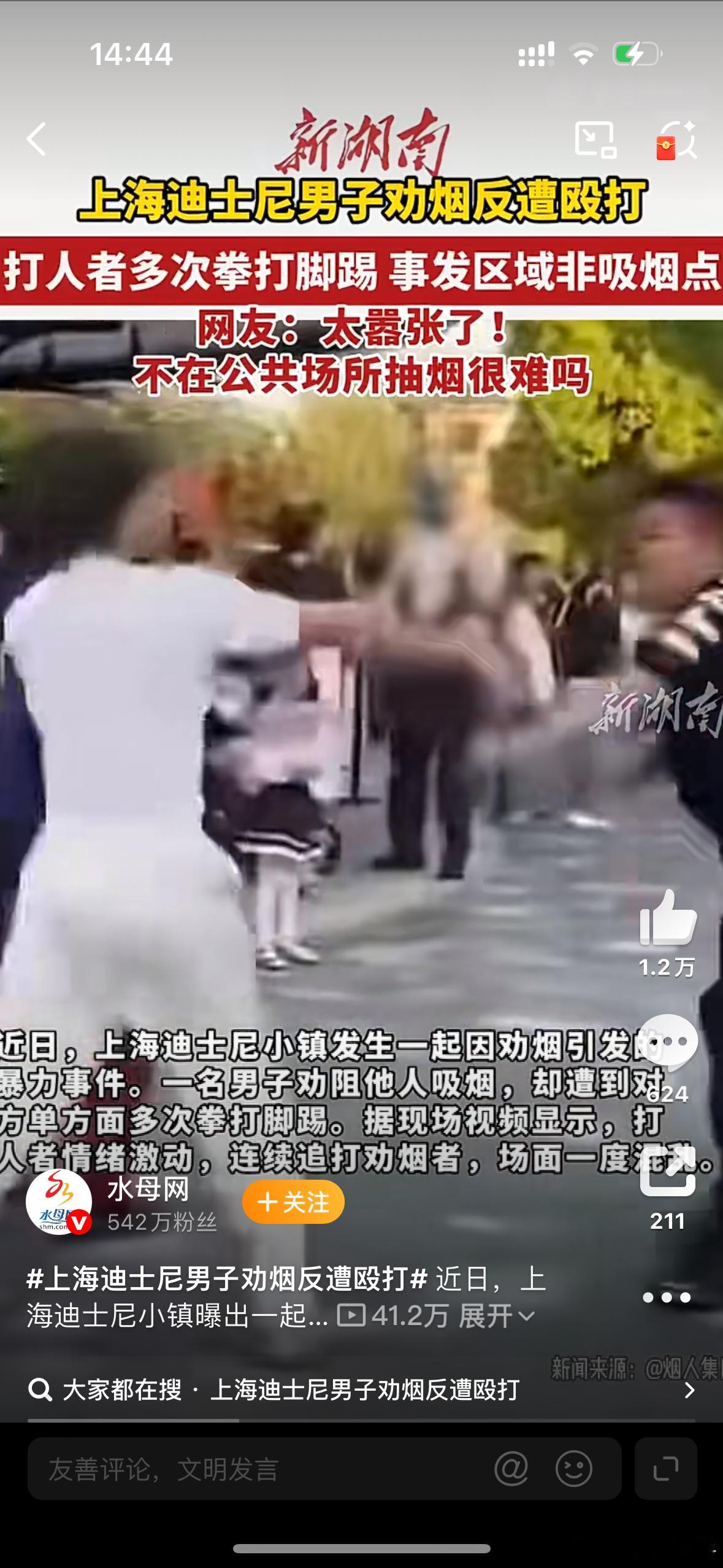 上海迪士尼男子被劝烟殴打劝烟者说白了处罚力度不够，所以火车高铁站台啊还有这些写明