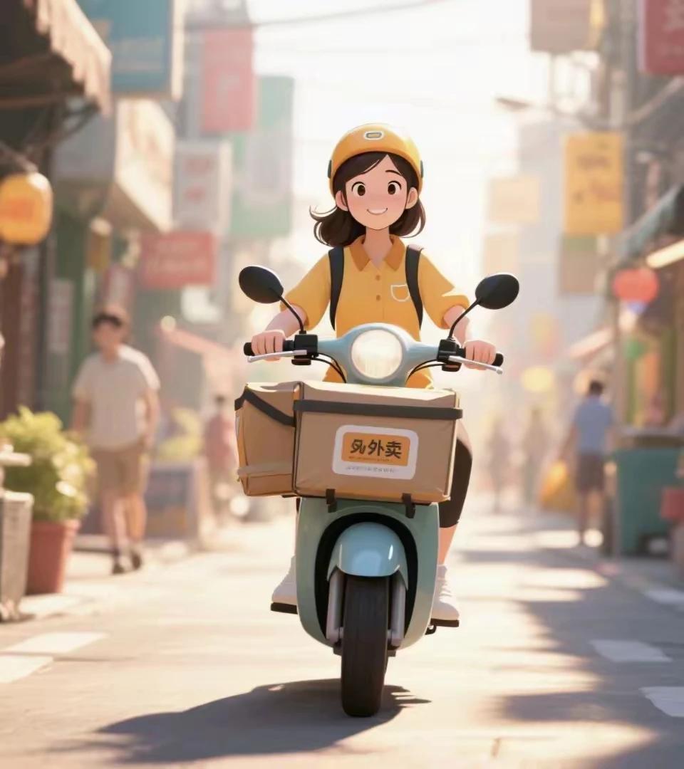 这个世界很奇怪，
 女人亦能送外卖。
 大学毕业证还在，
体验生活乐开怀。