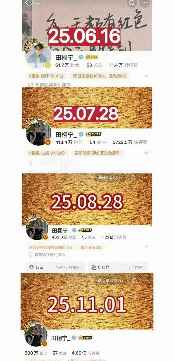 田栩宁微博粉丝四个月破500w ​​​