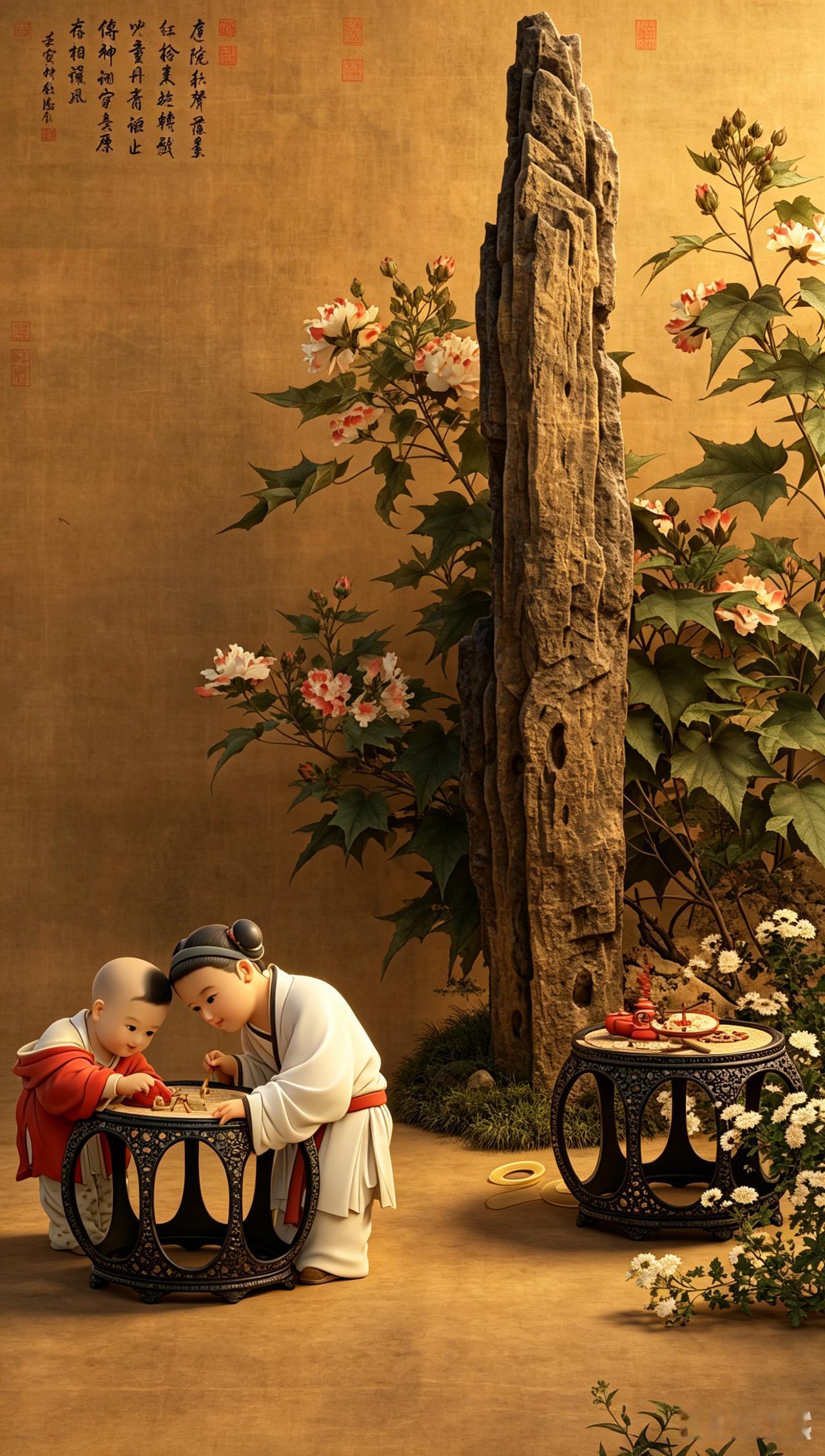 古代小孩玩什么？看看苏汉臣画的《秋庭婴戏图》就知道了。他们玩一种叫推枣磨的玩具，