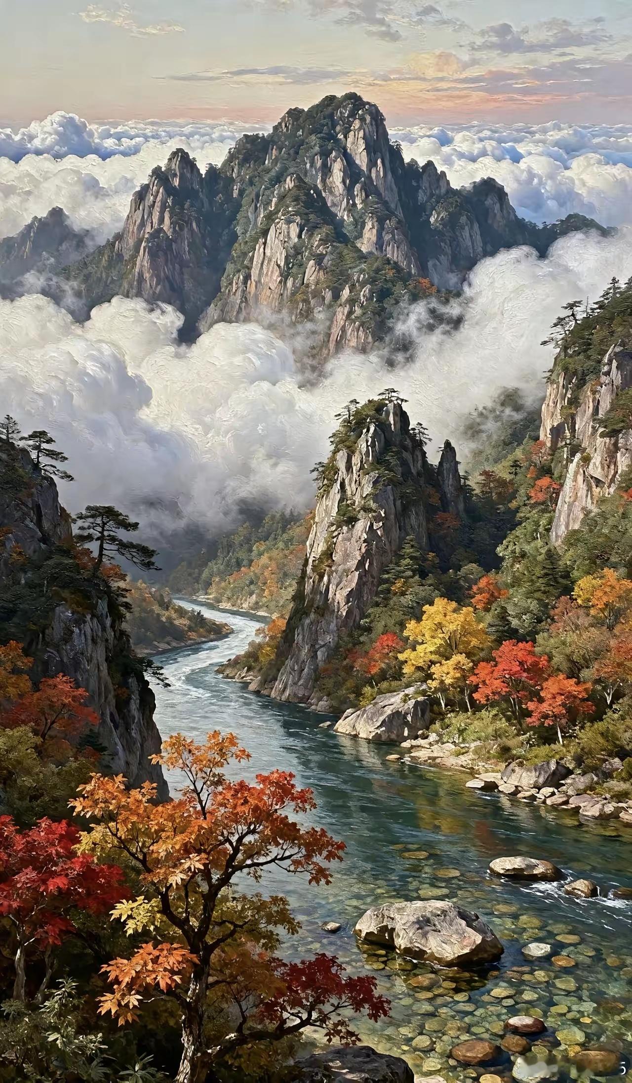 云海山彪北京汹涌澎湃欲吞山，翻滚云怒待九天。红光满面金鸟出，一飞冲天金灿烂。乌云