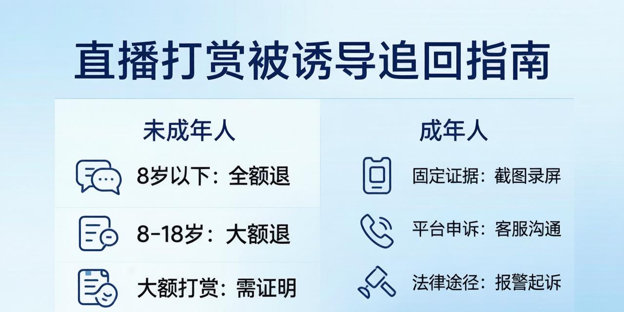 直播打赏被诱导刷礼物,怎么追回?
直播打赏被诱导追回，核心看身份和证据，成年人单