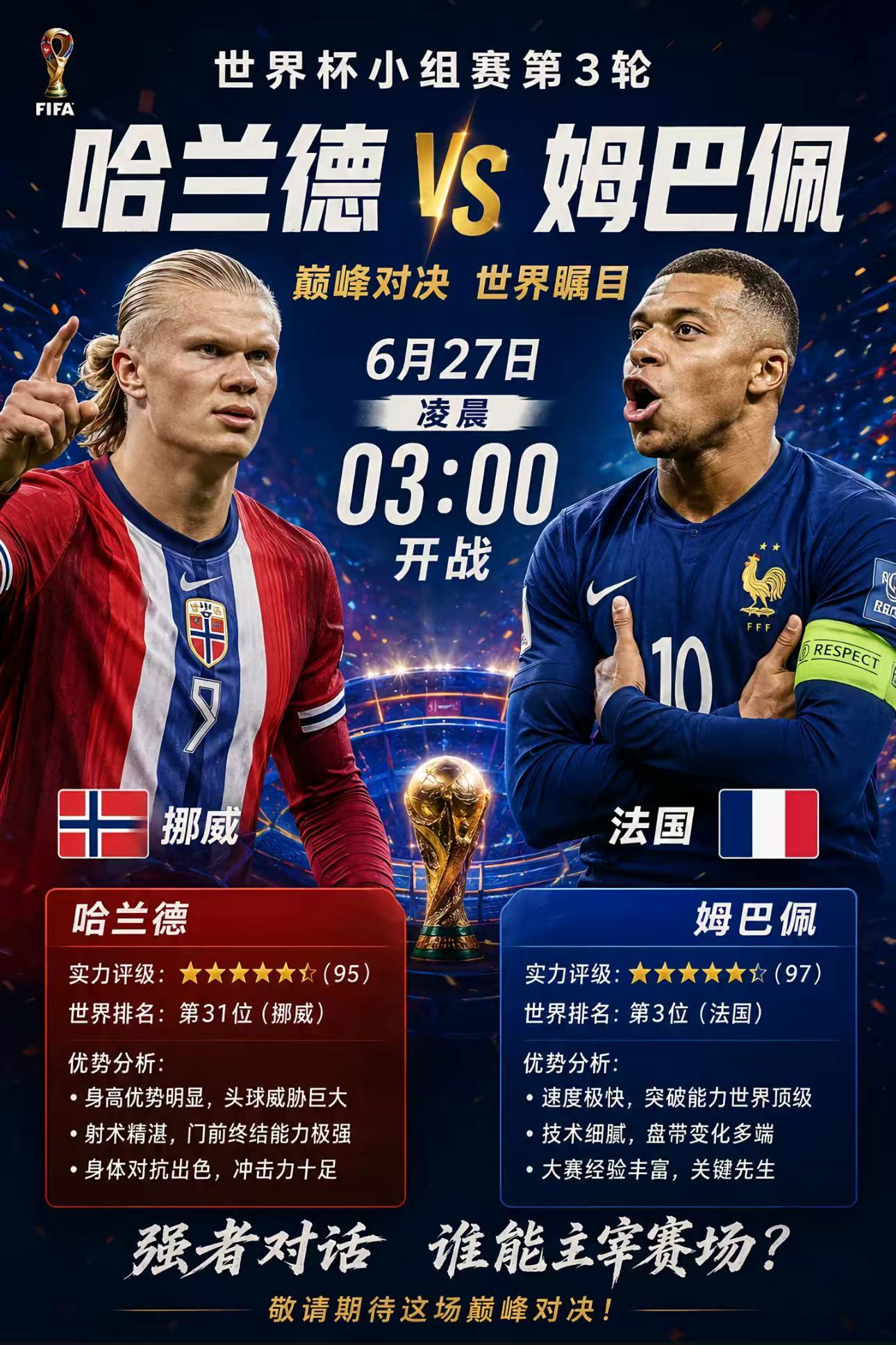 061  世界杯  挪威vs法国让胜平  1-1 1-2 2-1半场：上半场大1