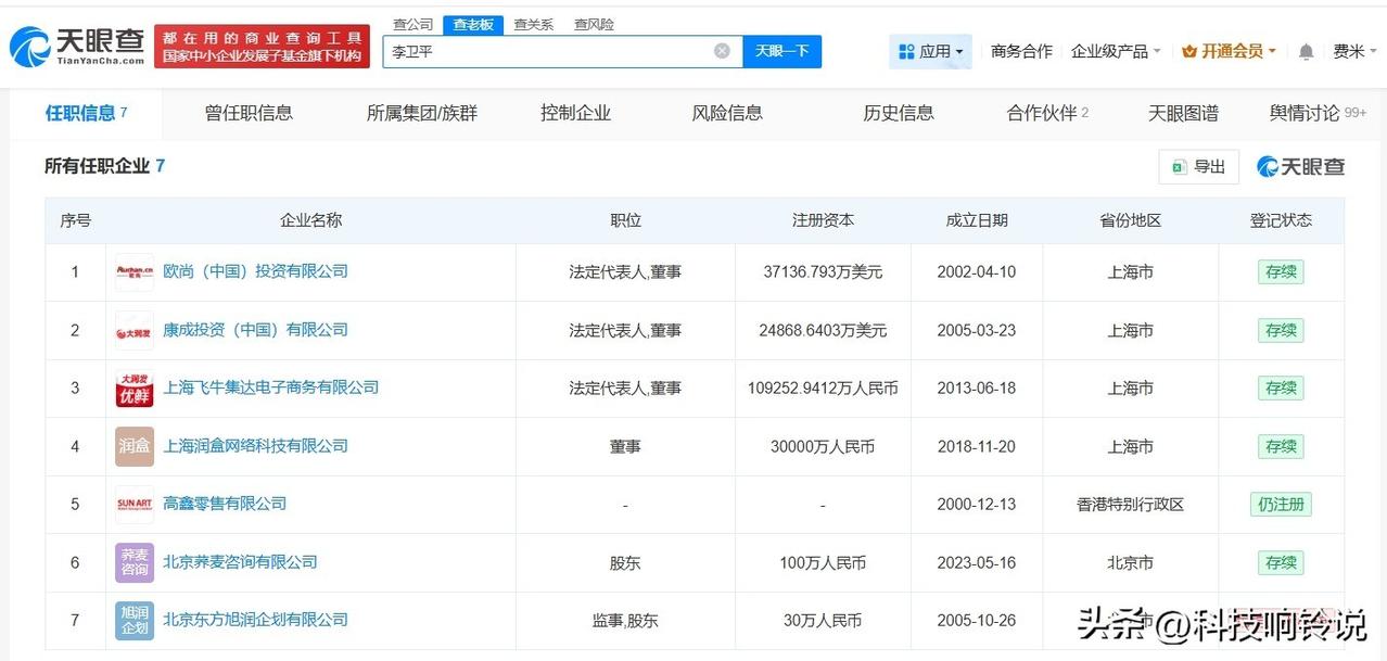 【大润发母公司CEO名下关联7家企业 大润发母公司CEO商业版图盘点】
据媒体报