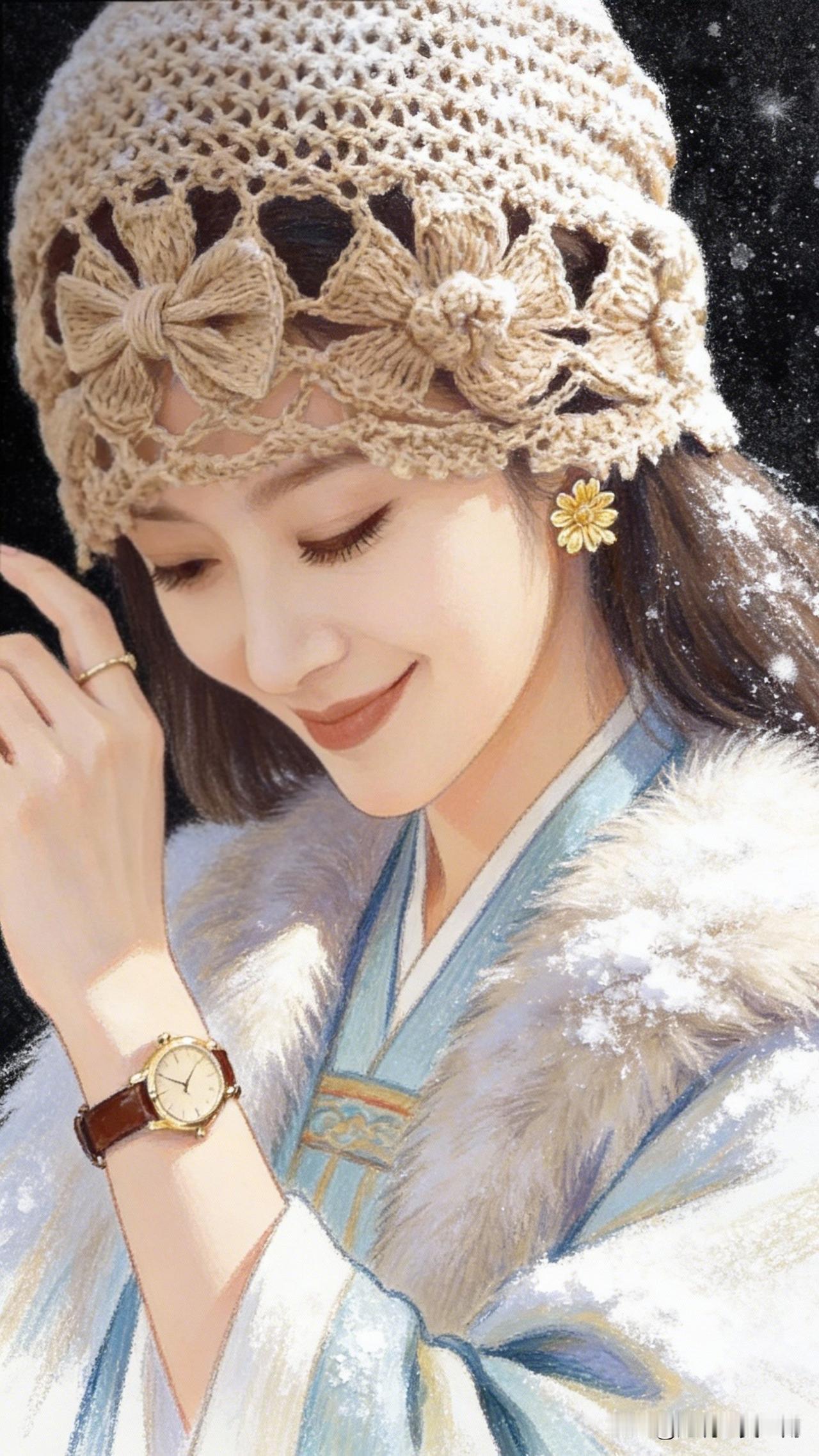 雪中美人笑，岁月静好。什么样的穿搭可以成为气质女神? 冬日暖阳下，温柔少女轻抚发