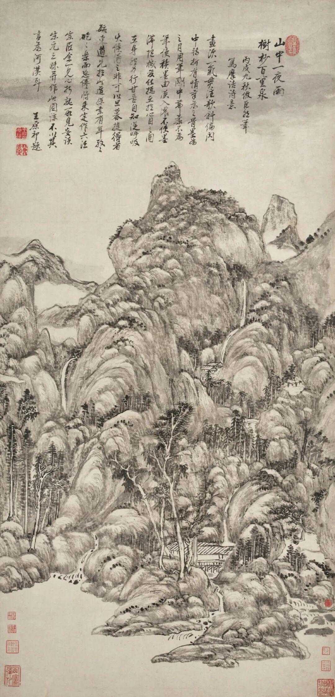 王原祁《仿巨然笔写摩诘诗意图》，水墨纸本 103.5X50cm。新城事遇见艺术 