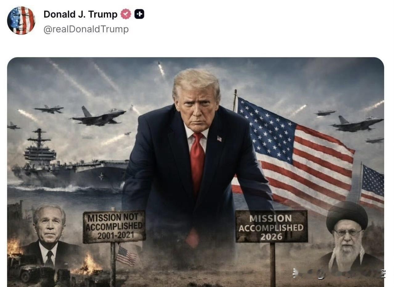 特朗普又双叒高调晒图了，内涵拉满！

画面中航母战斗群倾巢而出，战机呼啸。

他