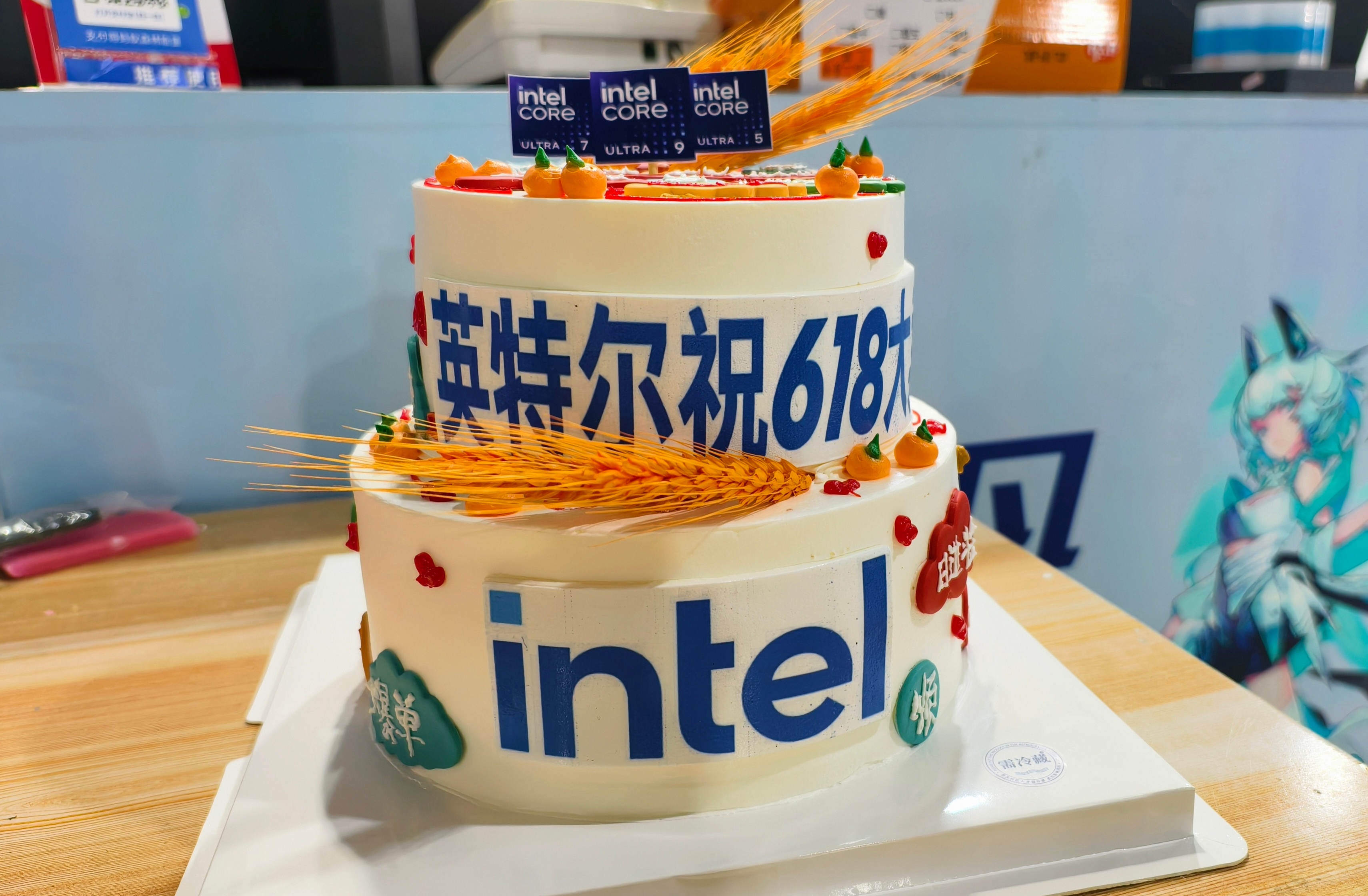 intel送的蛋糕很漂亮七彩虹和华硕送的东西老实在AMD是看我们表现后直接送钱大