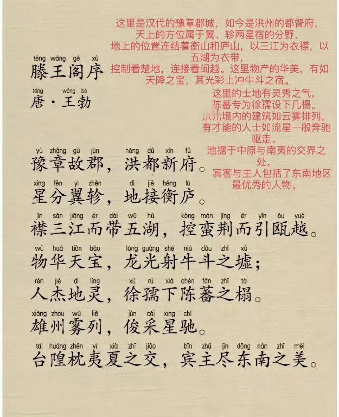 千古第一骈文《滕王阁序》的注音版整理出来了！  