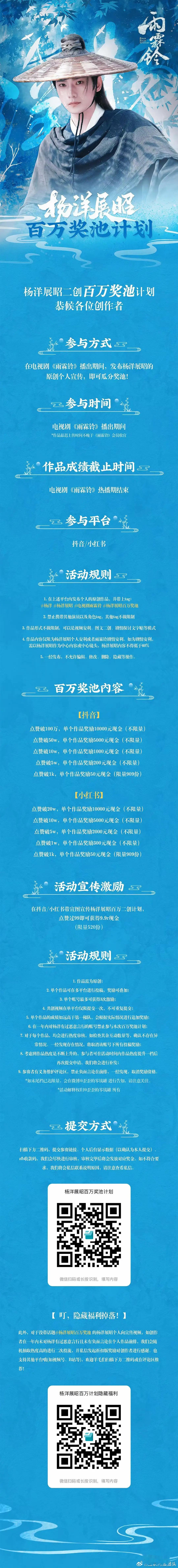 杨洋粉丝还是很有实力啊，百万二创奖励和十万云包场已就位，到底谁说他糊了的 