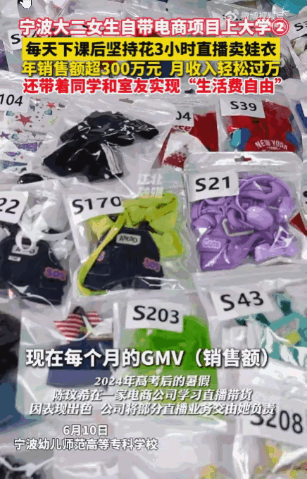 陈玟希，一个宁波大二的女生，因为给娃娃做衣服而转型做主播，从此开启了自己带货主播