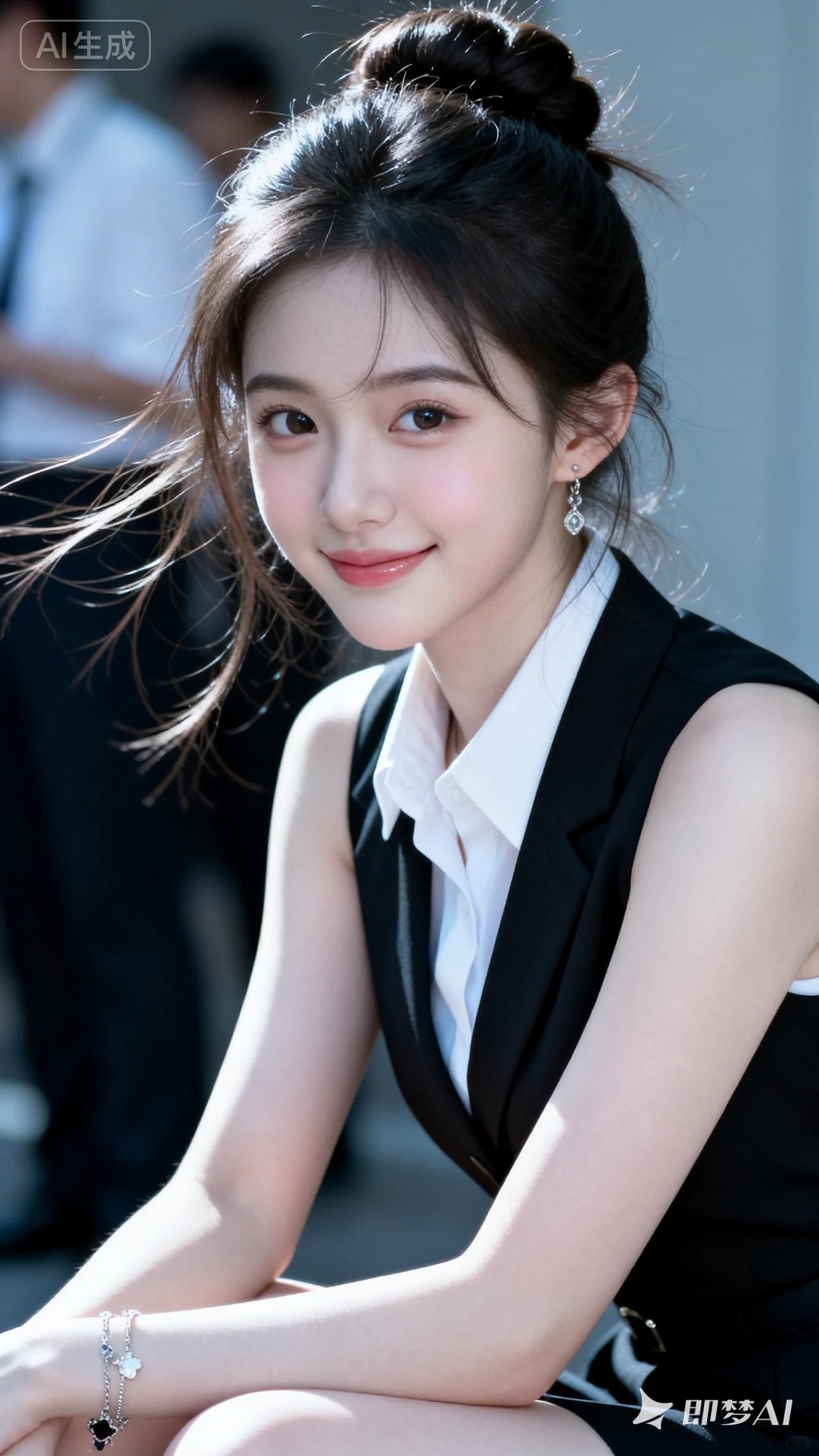 元气少女，黑发红唇，职场风范，甜美笑容，时尚穿搭温柔职场丽人 职场红唇妆 欢迎读