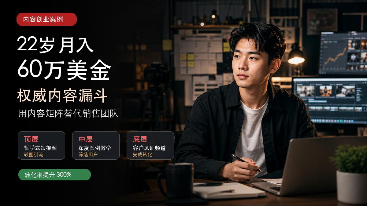 22 岁的 Nick 靠内容创业月入 40 万刀，他的“权威内容漏斗”系统确实厉