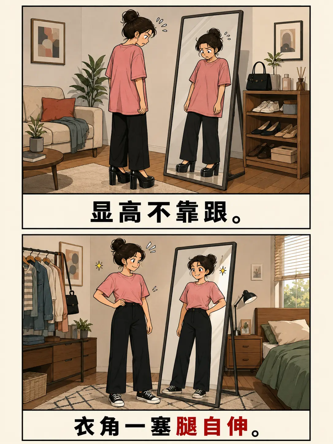 三分长相七分打扮。女生穿搭最大的误区，就是以为穿高跟显高、穿宽松遮肉。...