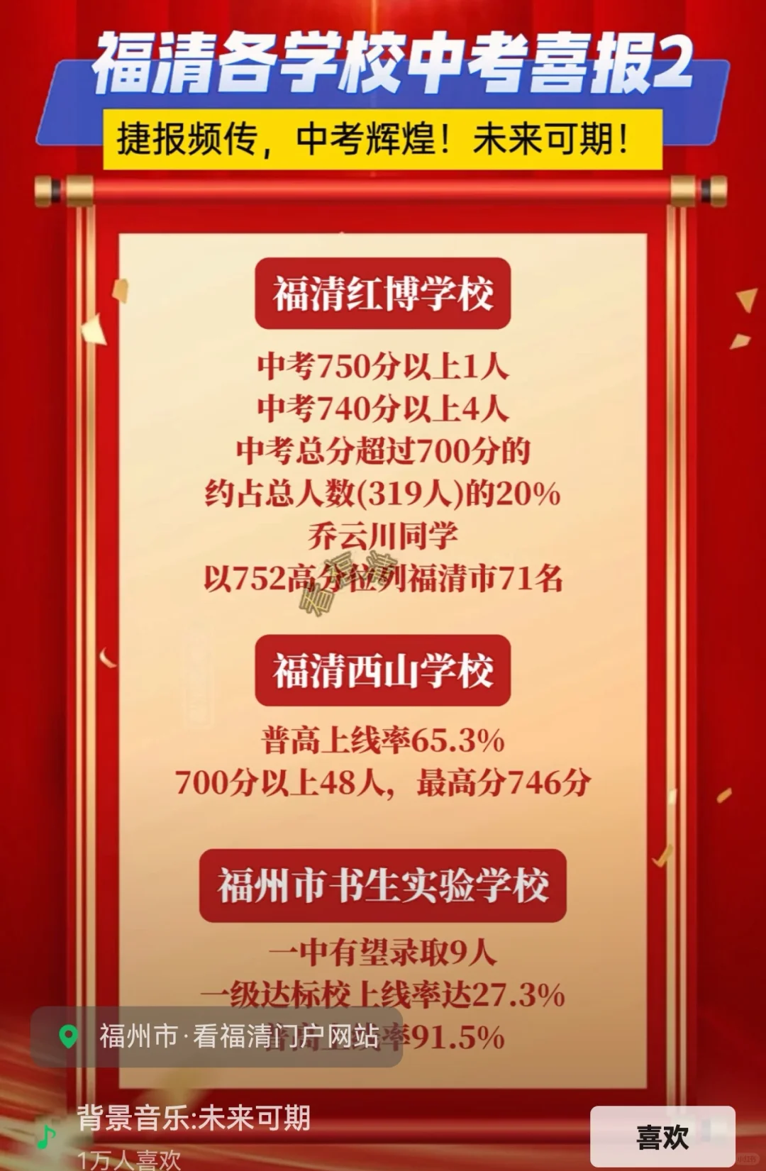 福清各学校中考喜报2来啦！ 捷报频传，中考辉煌！未来可期！