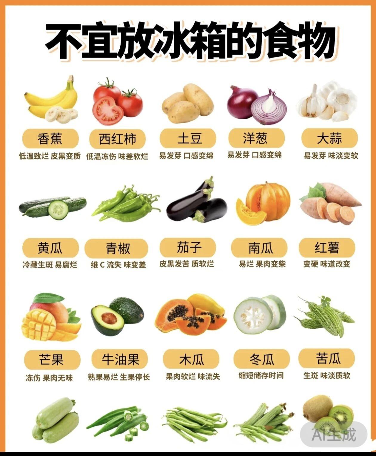 冰箱的用途！
  如果都像某专家说的：
下面这些水果不能放进冰箱。
那么除鱼肉外
