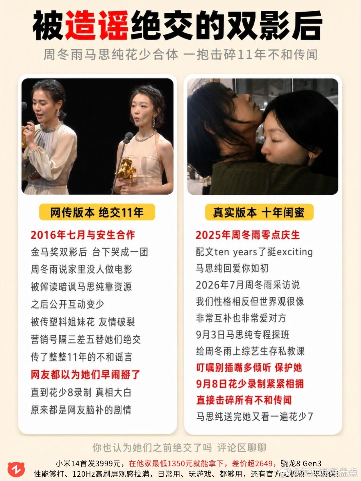 被传绝交 11 年，双影后真相太意外！周冬雨 马思纯 金马双影后 花儿与少年 七
