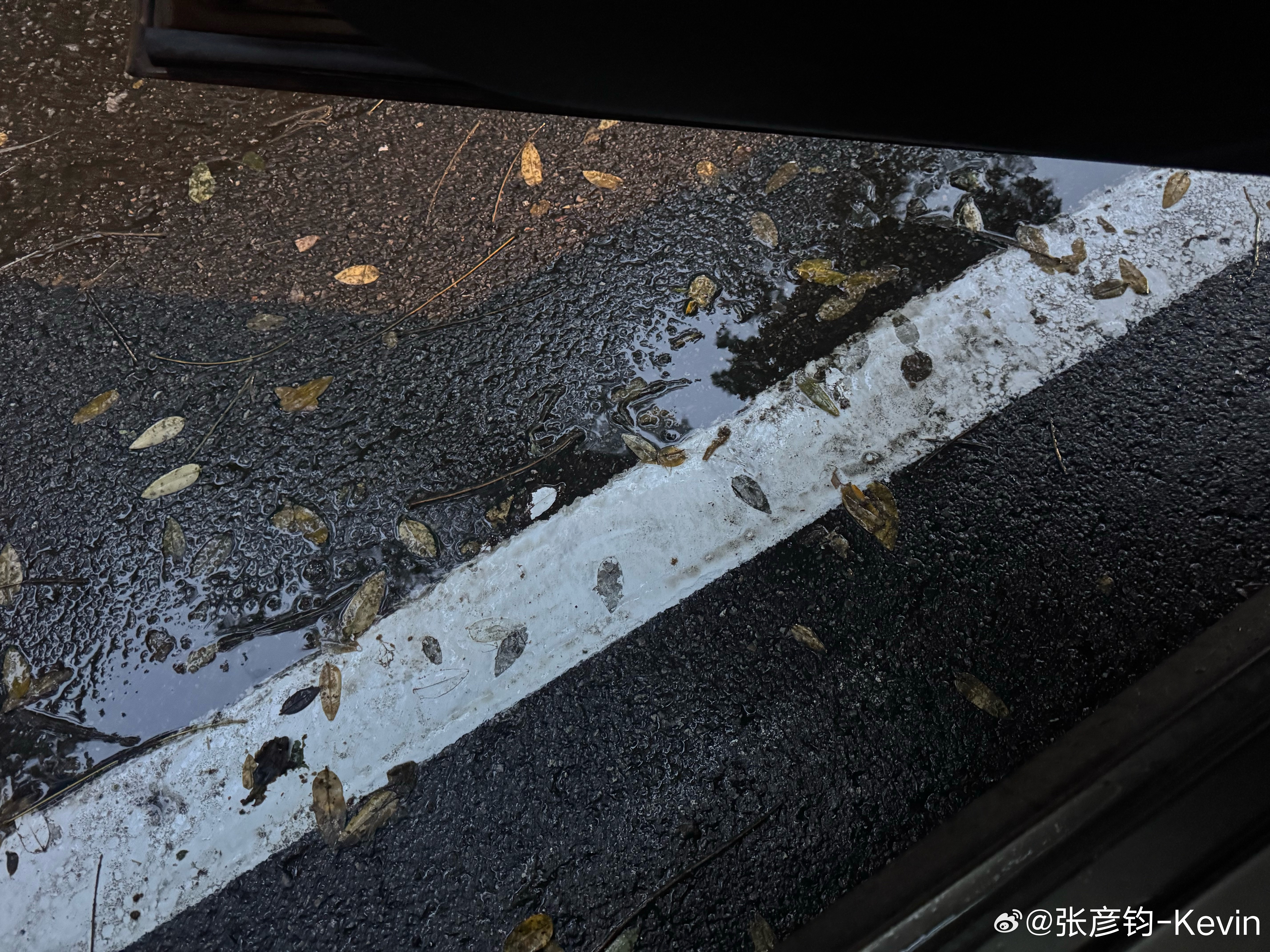 下雨天马路上这白线是真的滑！都不说车了，刚上车踩一脚差点坐个屁墩儿…[允悲]凯文