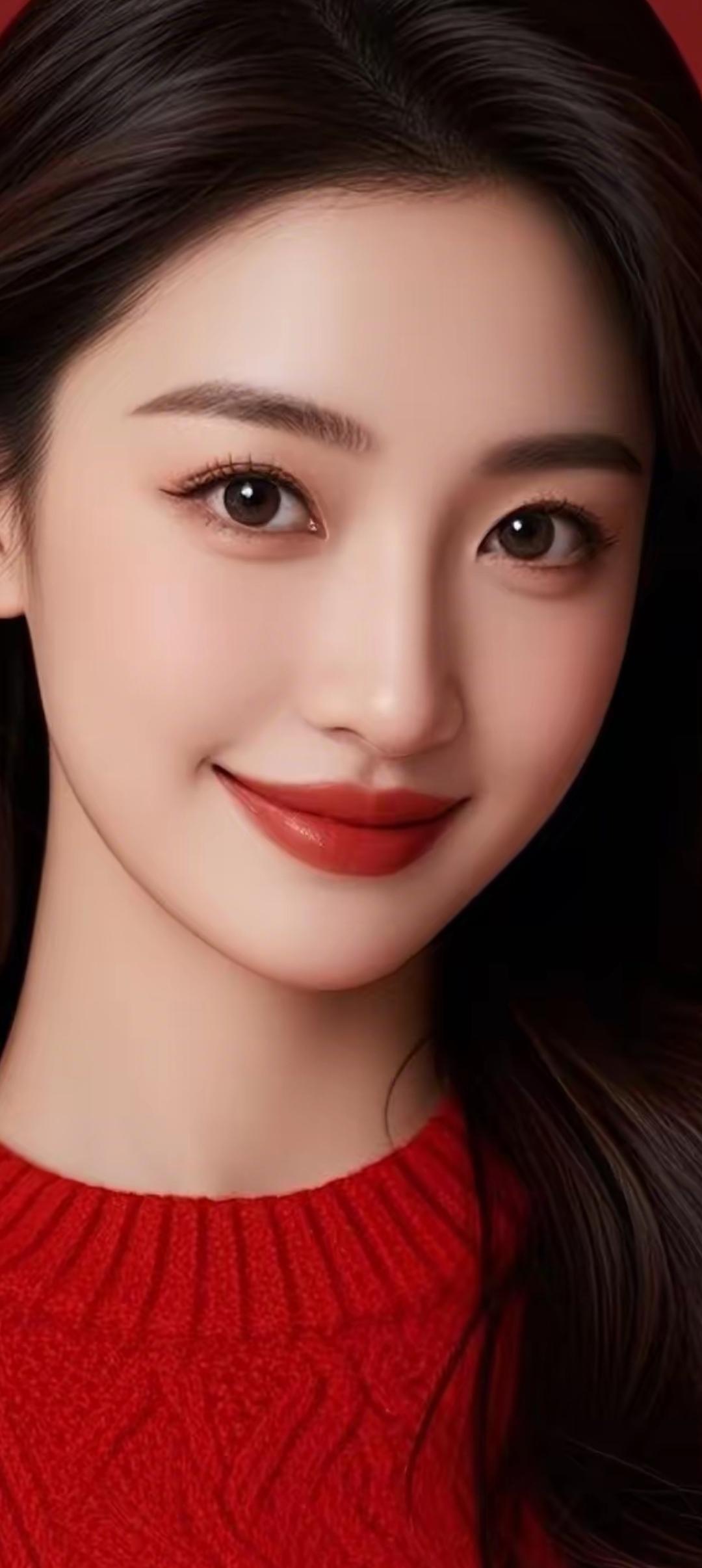 甜美笑容，红衣少女，温暖如春日阳光。