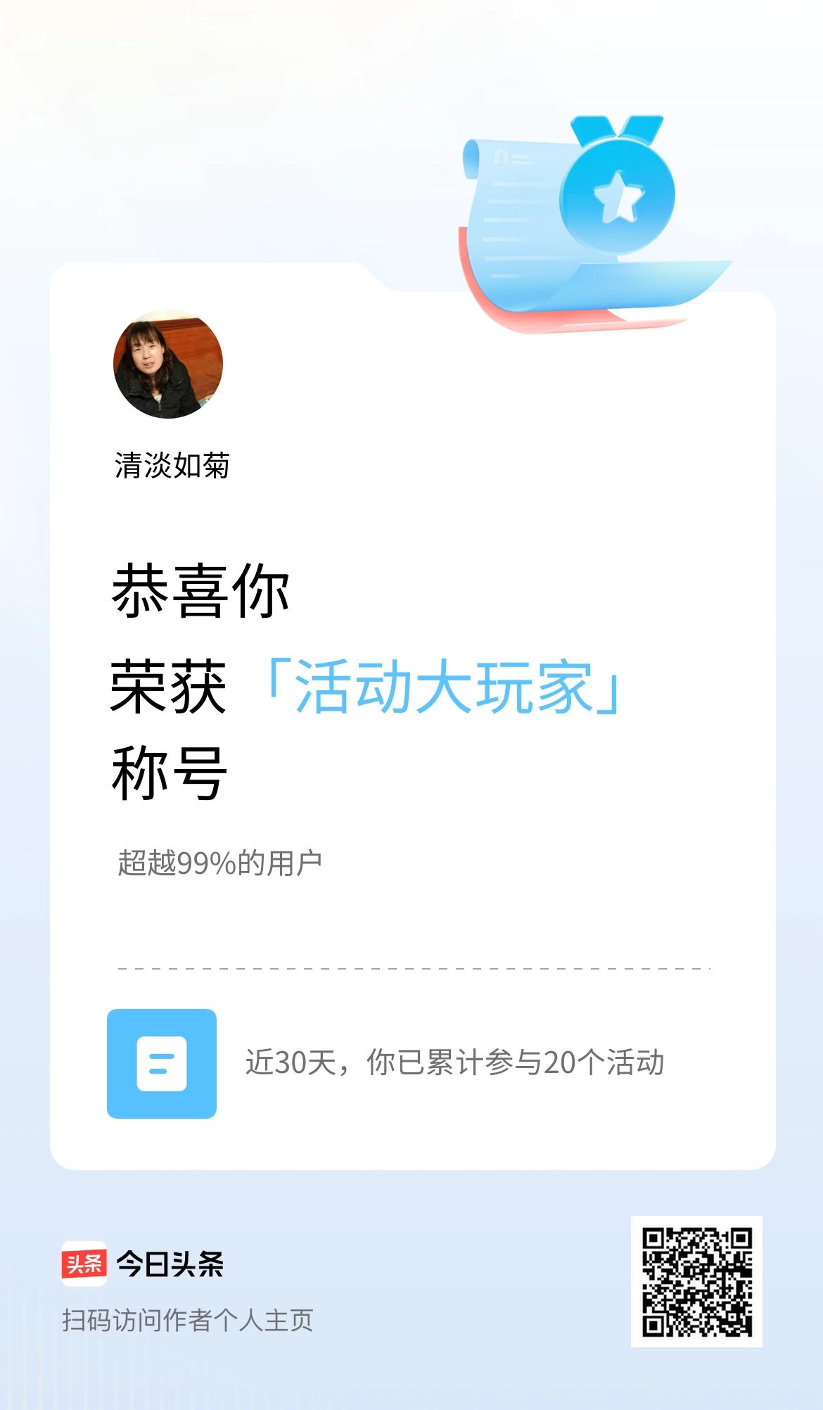我在头条获得「活动大玩家」称号