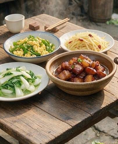 8月10号，天气晴朗。我上午外出打了会儿牌，11点回到家，亲自下厨简单做了几个菜
