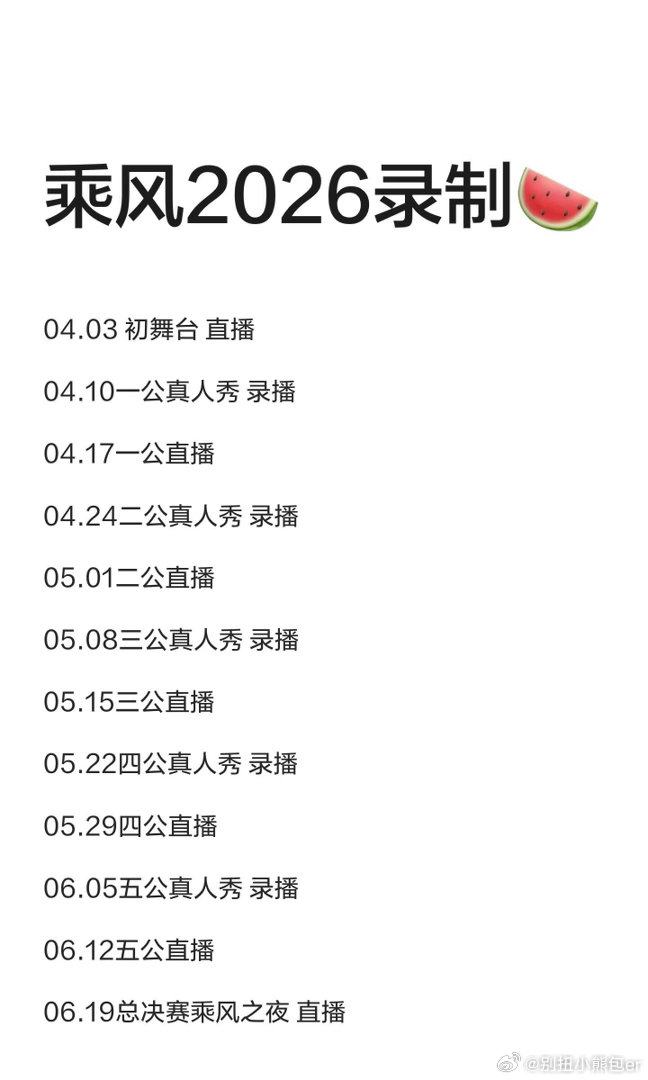 乘风2026录制🍉04.03 初舞台 直播04.10一公真人秀 录播04.17