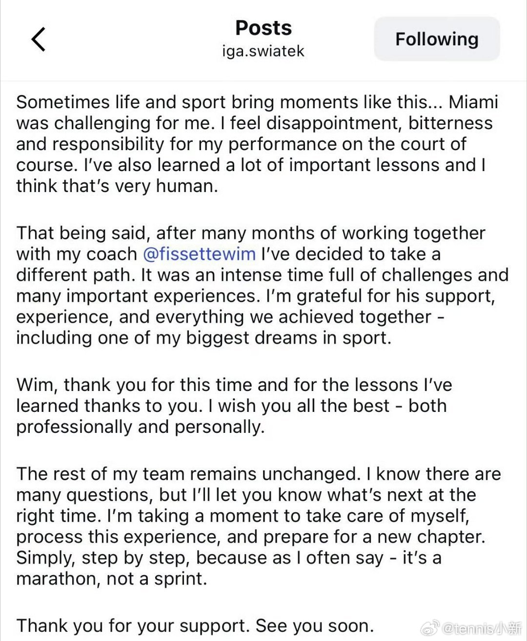 不好意思，才看到所以下一个是谁，附上费塞特履历爆炸消息：斯瓦泰克和费塞特结束合作