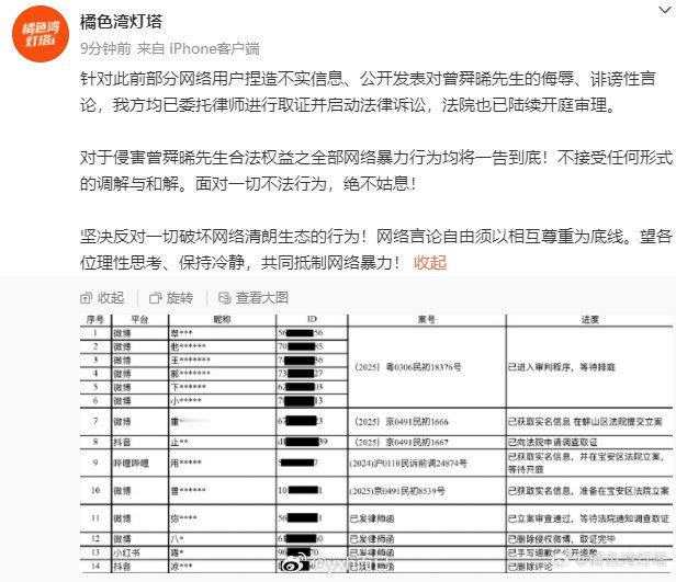 曾舜晞方全平台告黑，支持维权 ​​​