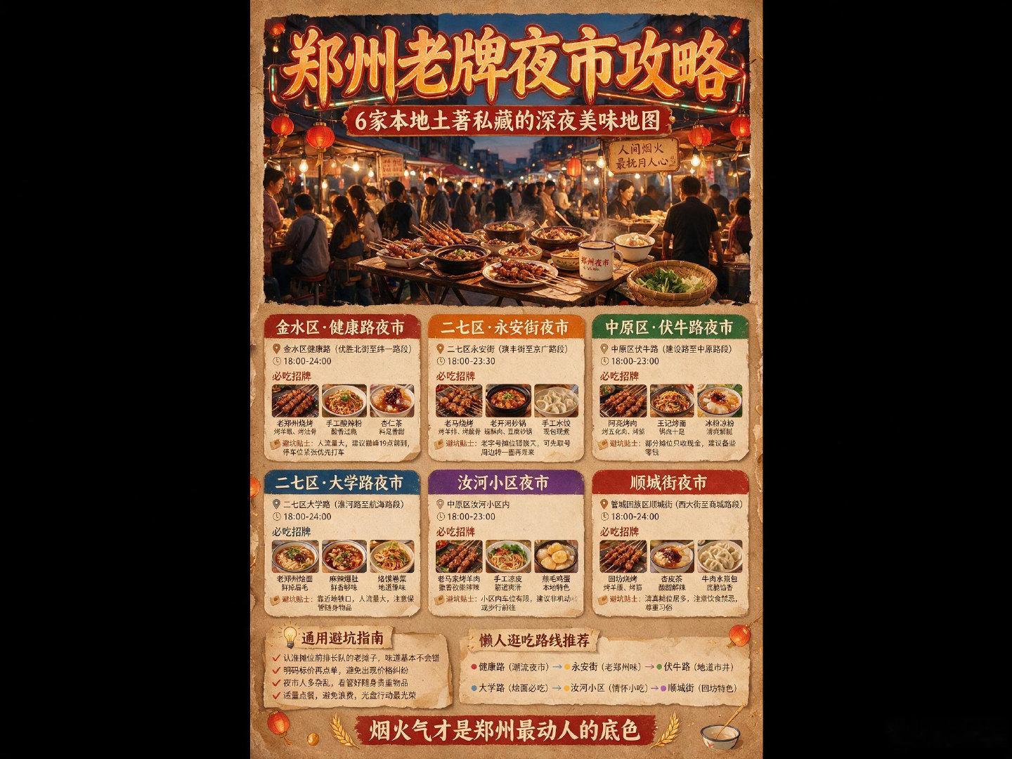【郑州6大老牌烟火夜市，平价好吃不坑人】近日，河南郑州，博主大豫Live整理：郑