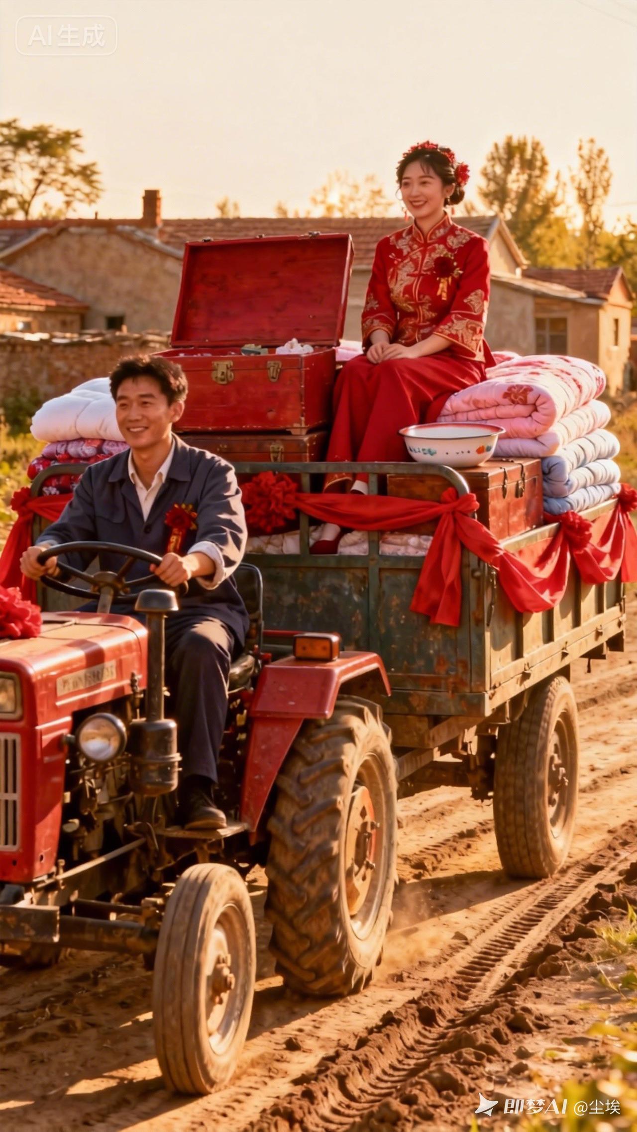 “乡村婚礼，拖拉机上的幸福”🌾💍🚜