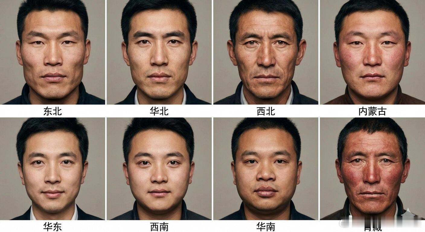 论中国不同区域的长相论全国各地域35岁男性的平均面相长相