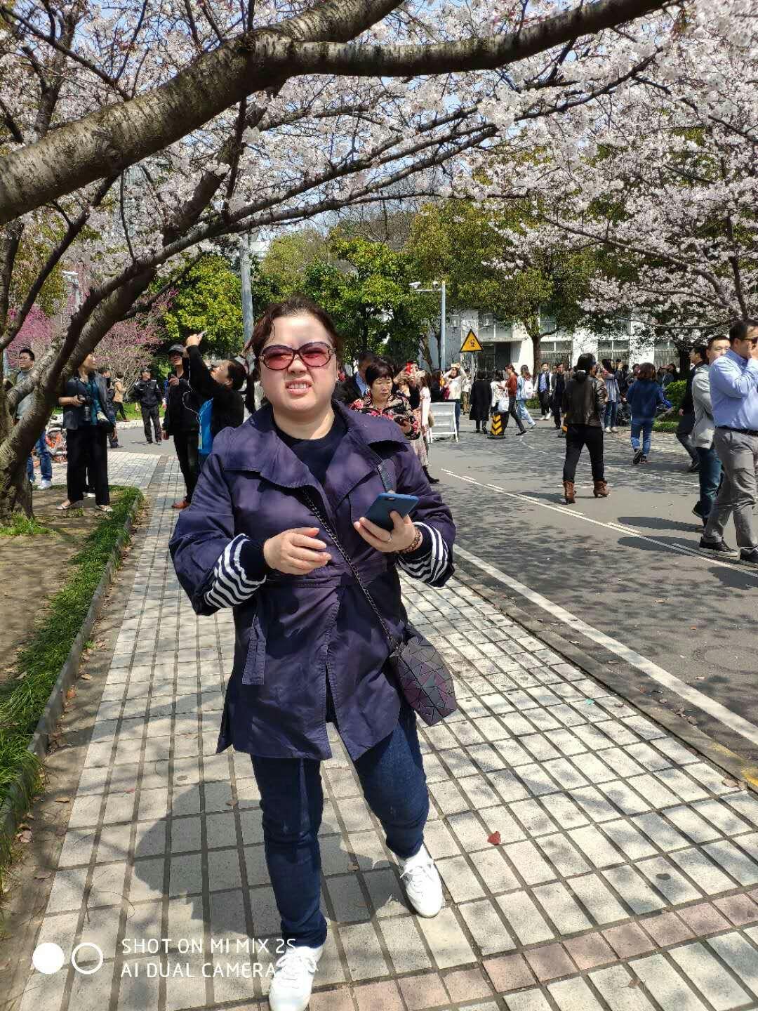 今年的樱花🌸开得晚了，
可能是天气凉了的缘故。

今天老公到学校去办理婆婆的丧