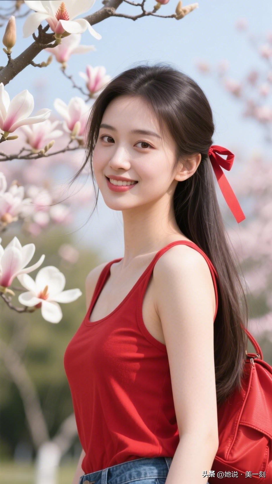 春日花海中的甜美少女，红裙与花海相映成趣！🌸💕什么样的穿搭可以成为气质女神?