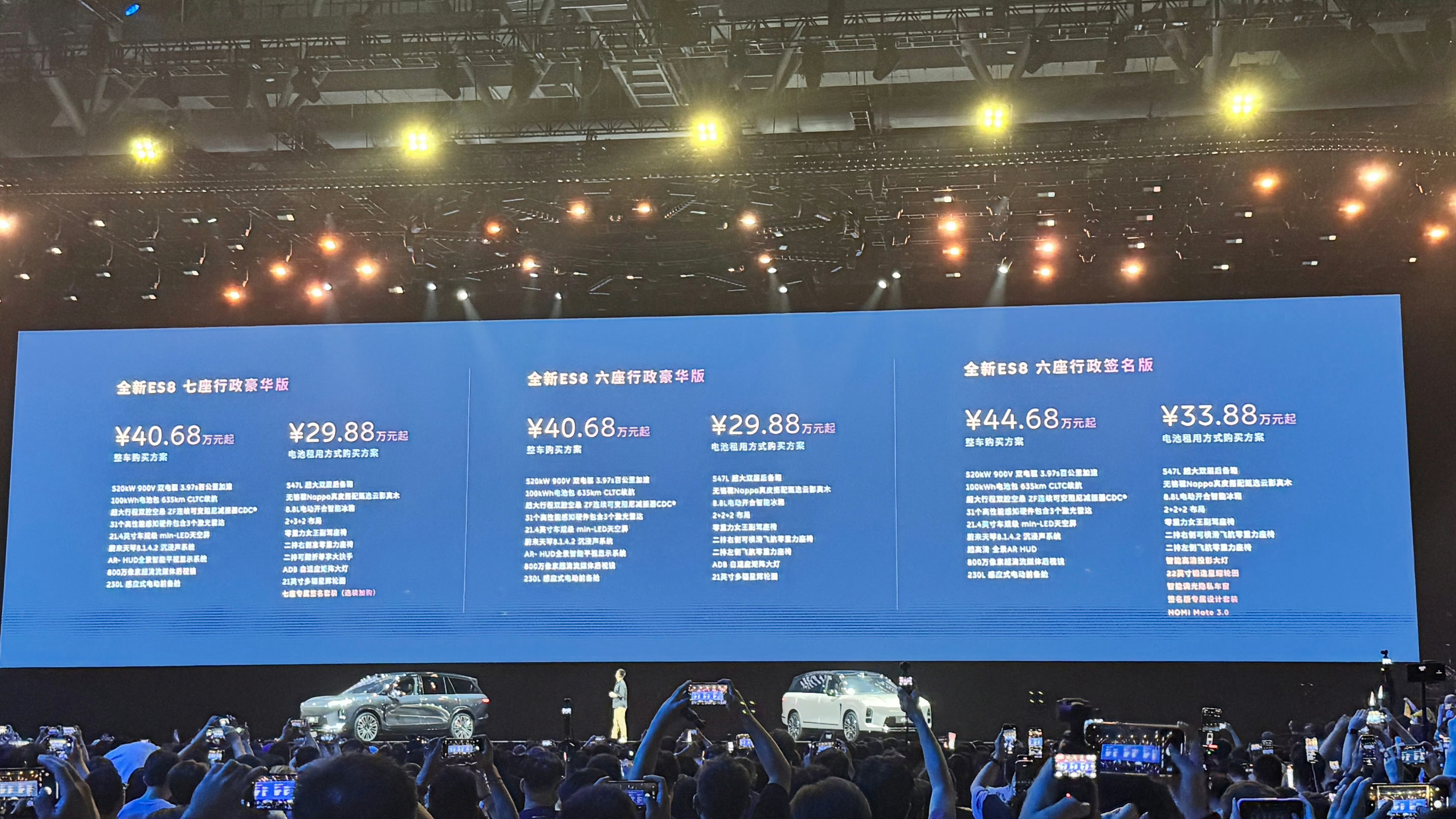 蔚来全新ES8正式上市了，租电29.88万起，整车购买40.68万起，今晚上市，
