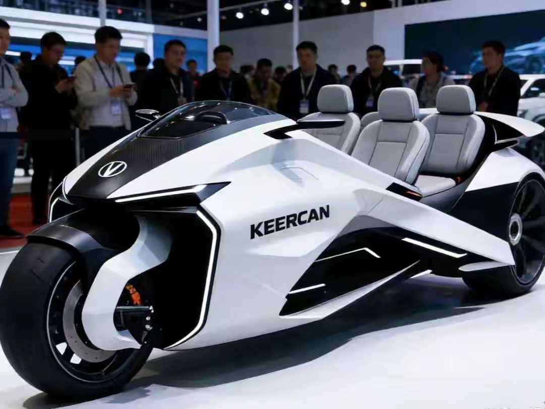 这辆车是KEERCAN（克尔坎）四座电动三轮概念车，也被网友戏称为“停车刺客”三