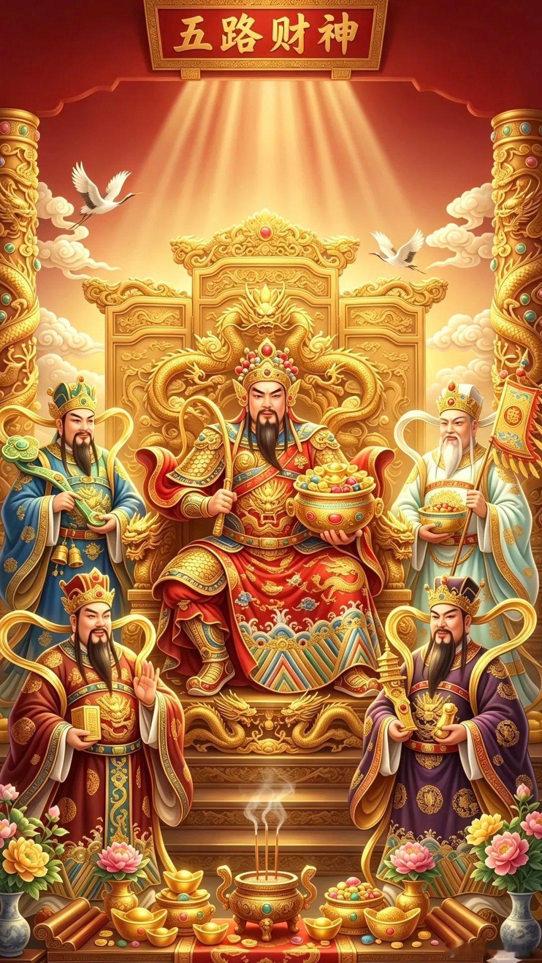 福·禄·寿·喜·财·五路财神壁纸～ 八方来财，财源广进！接财喽.. 💰💰💰