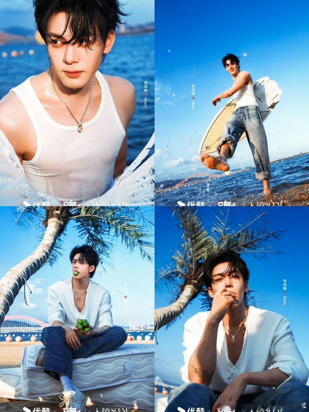 曾舜晞薄肌身材曾舜晞的身材管理太能打了！海边湿发白背心造型直接封神，胸肌轮廓够张