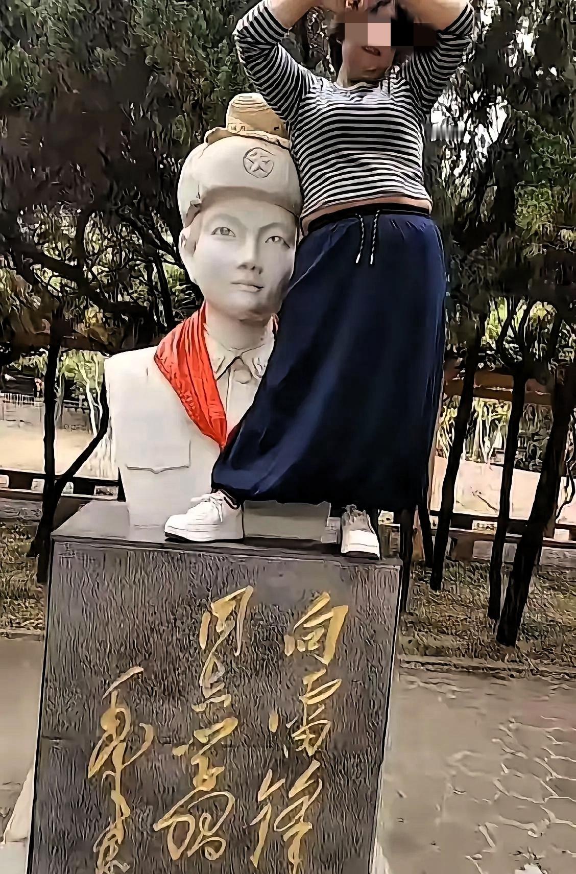 不仅要严惩该女子，拍摄者也要严肃处理。我们不仅要敬畏英雄，更要维护英雄的尊严。